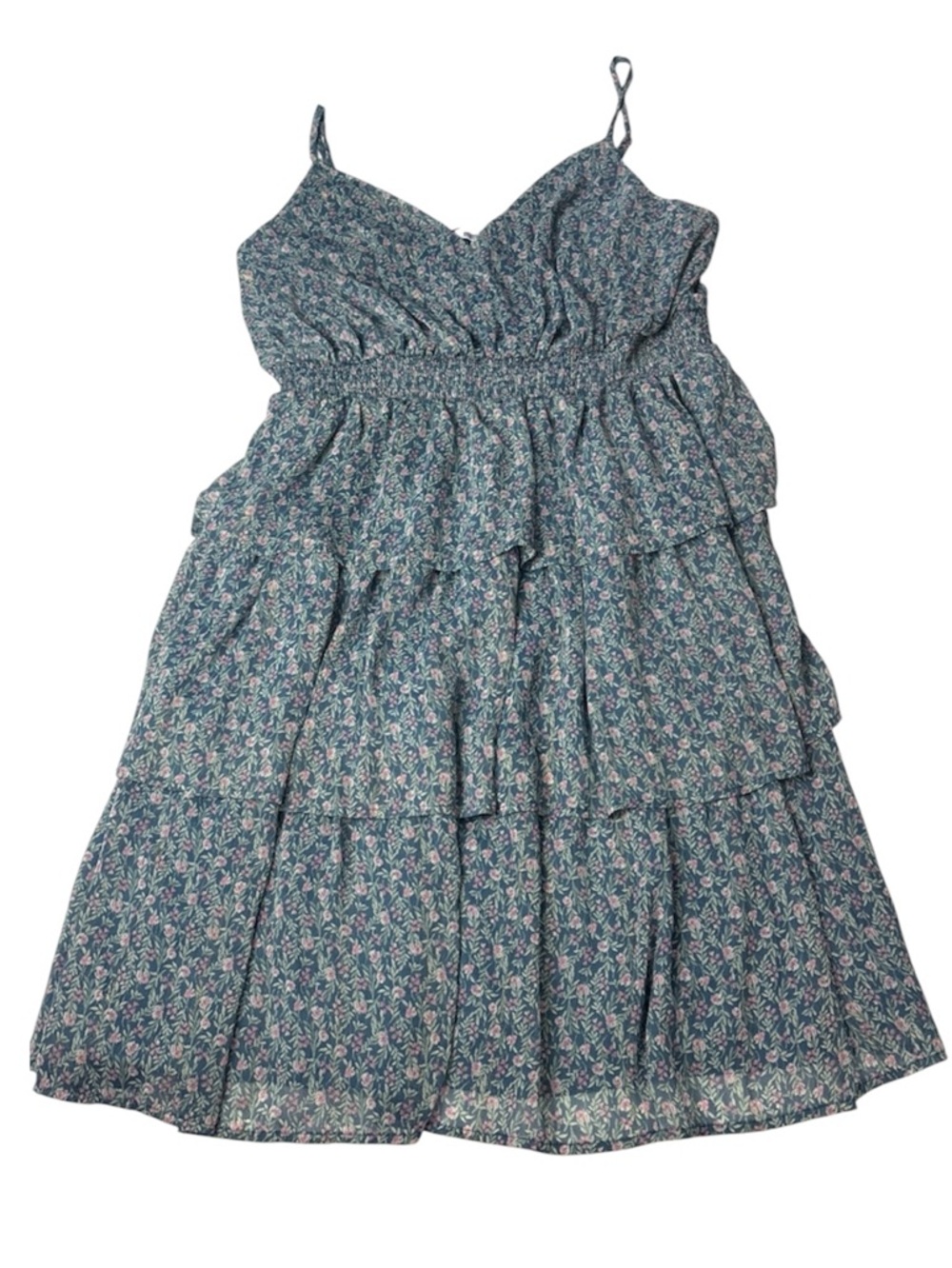 Mimi Chica Women 3X Dress Blue Floral Metallic Tiered Sundress Polyester Summer